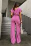 Dried Rose Double Breasted Collar and Belted Wide Leg Jumpsuit with Pockets - V Detailed ARM-24Y001073 - 2