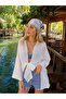 Women's White Self-Striped Front-Tie Kimono Shirt Arm-24Y001101
