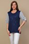 Women's Navy Chiffon Sleeve Lace-up Viscose Blouse - 2