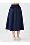 Navy Blue 100% Cotton Regular Waist Comfortable Cut Midi Skirt - 5
