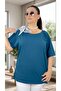 One-Shoulder Ribbon Detail Circular Necklace Viscose Fabric Plus Size Bluz - 4