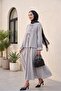 Linen Look Suit with Half Buttoned Sleeves, Elasticated Front, and Tie-Front Skirt - Light Gray - 5