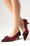 Pia Burgundy Color Snakeskin and Suede Combination Women's Low Heel Shoes - 3