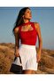 Neck Detailed Square Collar Ribbed Blouse Tr0278 Red - 2