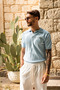 Alten Baby Blue Polo Collar 100% Cotton Knitwear Men's Tshirt - 2