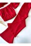 Girl's Red Flare Leg Tights, Red Strapless Crop Blouse and Headband Set. - 7