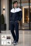 Navy Blue High Collar Parachute Fabric Detailed Tracksuit Set with Zipper Pockets, Straight Leg, Two Yarn Fabric, Men's