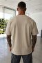 Men's Oversized Wide Fit 100% Cotton Soft Textured Basic Crew Neck Beige T-Shirt - 3