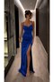 Women's Long Slit Evening Dress Engagement Henna Wedding Evening Dress Cobalt Blue Narrow Fit