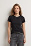 95% Cotton 5% Lycra Body-Fitting Magic Fit Black Women's Stretch T-Shirt Compact Combed Cotton Short Sleeve Flexible Basic T-Shirt Elastane Body