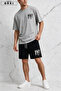 Bklyn Printed Cotton Fabric Men's Gray T-Shirt- Black Shorts Set - 3