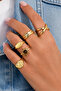 5-Piece Gold Ring Set with Sun Figure Adjustable Women's Vintage Ring - 2
