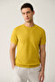 Men's Mustard Crew Neck Textured Cotton Regular Fit Knitwear T-Shirt E005027