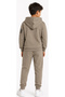 Boy's Born To Be Text Patterned Zipper Pocket Hooded Light Brown Tracksuit Set - 2