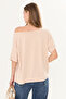Beige No-Show Natural Viscose Women's Boat Neck Off-Shoulder Loose Double Sleeve Cotton Soft Textured Basic Blouse - 5