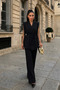 Women's Top and Bottom Two-Piece Set Shoulder Detail Belted Sleeveless Blazer Jacket Trousers Set