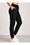 Women's Black Two-Thread Cuffed Elastic Waist Sweatpants - 4