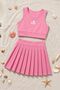 Girl's Sporty Dusty Rose Pleated Crop Top - Shorts Skirt Bottom - Top Set - 7