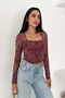 Noa Noa Tulle Square Neck Blouse-Burgundy Bordo - 6