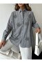 Women's Striped Fabric Front Embroidered Beading Oversized Shirt