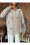 Women's Striped Fabric Front Embroidered Beading Oversized Shirt