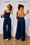 Women's Shoulder Strap Open Back Loose Fit Janjan Crepe Jumpsuit - 12081- Navy Blue