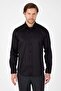 Black Hard Collar Long Sleeve Pocketless Slim Fit 100% Cotton Shirt 1004260324 - 2