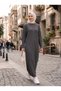 Women's Anthracite Gray Ribbed Loose Knitwear Dress Suitable for Hijab Wear - 4