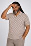 Men's Large Size Polo Collar T-Shirt Square 24452 Beige - 3