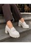Women's Metal Buckle Detail Loafer Shoes-Beige Patent Leather - 5