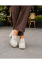 Women's Metal Buckle Detail Loafer Shoes-Beige Patent Leather - 3