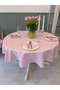 Royal Linen Textured Glitter Round Tablecloth Pink - 3