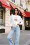 White Crew Neck Fleece-Lined Printed Oversized Sweatshirt
