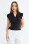 Shoulder Shoulder Pad Piece Double-Breasted Collar Blouse - 4
