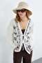 Embroidered Front Lace-Up Linen Look Kimono - 4