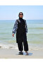Black and White Floral Sleeves Lycra Full Covered Parachute Fabric Swimsuit Black Comfortable 3-Piece Set - 3