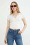 Lace Double-Breasted Collar Tie-Down Blouse - 3