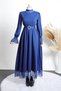 Dress with Lace Sleeves and Skirt, Elastic Waistband -Cobalt Blue