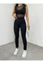 Women's Strappy Crop Blouse and Ribbed Detailed Slim Fit Trousers Set - ZYN-58661 - 3