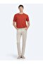 Beige Woven Slim Fit Casual Cotton Blend Trousers