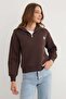 3 Thread Heart Embroidered Half Zipper Sweatshirt - 2