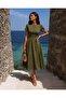 Haki Mock Neck Short Sleeve Flared Evening Dress 58554 - 2
