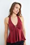 Halter Neck Covered Blouse with Buckle Accessories - 5