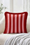 Pink Red 4-Piece Fringed Throw Pillow Cover Set with Elephant Figure, Floral Pattern and Stripes - 5