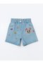 Trendlucky Girls' Jean Shorts with Minnie Mouse Embroidery and Elastic Waist with Contrast