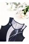 Women's Strappy Heart V-Neck Bird Eye Detailed Patterned Single Jersey Blouse - 5