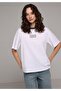 Oversize Fit Round Neck Printed Women's White Short Sleeve T-Shirt