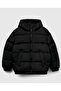 Boy's Black Logo Embroidered Thick Coat