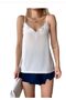 Women's Off-White Ecru Lace Detailed Adjustable Rope Strap Tank Top Blouse
