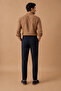 Men's Navy Blue Chino Trousers with Half Elastic Waist and Zipper - 6